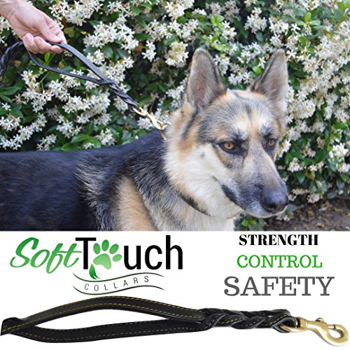 6 Foot Braided Leather Dog Leash with Traffic Handle, Two Handles for Training and Safety, Double your Control with 2 Locations, Lead for Large and Medium Dogs,Black 6ft x 3/4 Inch - color: Black