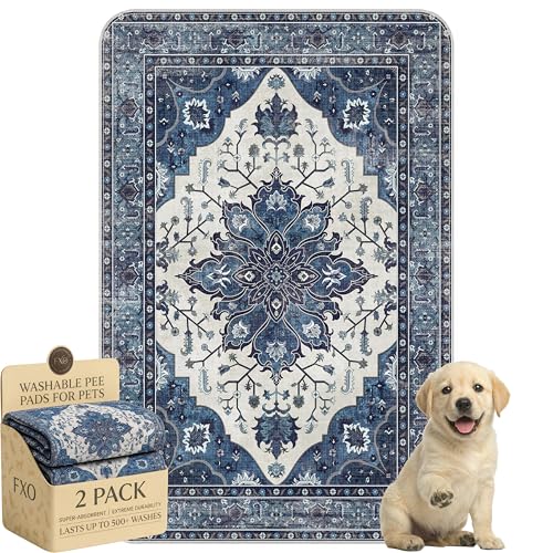 Washable Pee Pads for Dogs,Great Urine Absorbent Reusable Puppy Training Pads,Waterproof,Leak-Proof & Non-Slip Potty Pads for Whelping,Crate,Playpen,Bed.(Dark Navy Floral,24"x36") - color: Dark Navy Floral, size: 24"x36" (Pack of 2)