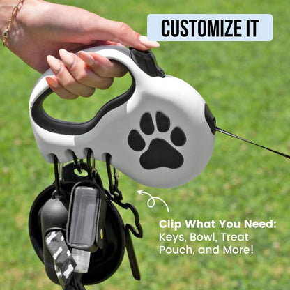 Award-Winning Retractable Dog Leash for Small and Medium Dogs (Max 55 lbs), Clip & Go System with Reflective Tape and Ergonomic Handle, Includes Clips, Poop Bag Holder and Dispenser, White - color: White, size: S/M - Up to 55 Lbs