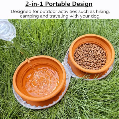 Collapsible Dog Bowls, Portable Dog Bowl, Travel Water Bowl for Dogs Camping Essentials, 2-in-1 Water Food Feeder Double Bowl for Traveling Camping Walking Hiking (Brown) - color: Brown