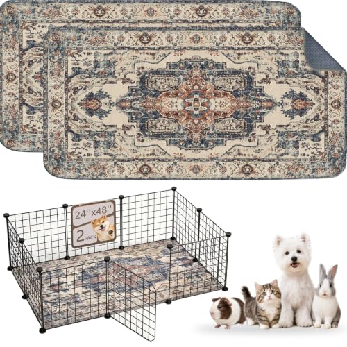 Washable Pee Pads for Dogs, Reusable Puppy Potty Training Pads, Ultra-Absorbent Thick Waterproof Leak-Proof Non-Slip Pads & Mat for Crate, Playpen, Floor, Whelping & Housebreaking , 2 Pack 24"x48" - color: Beige/Blue/Multi, size: 24" ×48"(pack of 2)