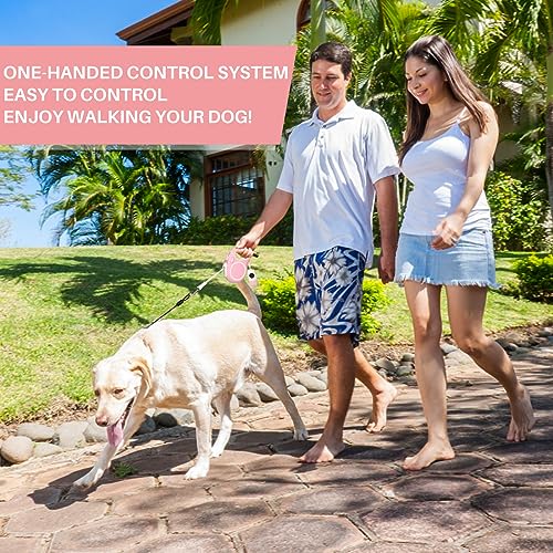 Upgraded Retractable Dog Leash with Chew Proof Cable and Poop Bag Dispenser, 16Ft Heavy Duty Dog Leash for Small Medium Large Dogs up to 120lbs, 360° No Tangle