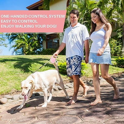 Upgraded Retractable Dog Leash with Chew Proof Cable and Poop Bag Dispenser, 16Ft Heavy Duty Dog Leash for Small Medium Large Dogs up to 120lbs, 360° No Tangle