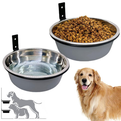 Wall Mounted Dog Bowls-2 * 48 Oz, Stainless-Steel Raised Adjustable Height Dog Food and Water Bowls, Elevated Pet Comfort Feeding Bowl for Medium Large Dogs Cats - size: 6cups(48OZ)