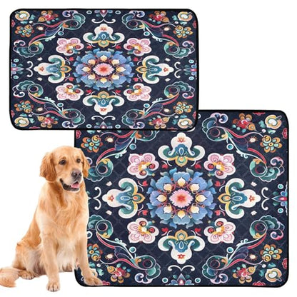 Qilmy Mandala Pet Mat, Waterproof Reusable Dog Training Pad Anti-Slip Pet Creat Pad for Small Medium Large Dogs and Cats - size: Medium+Large
