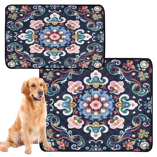 Qilmy Mandala Pet Mat, Waterproof Reusable Dog Training Pad Anti-Slip Pet Creat Pad for Small Medium Large Dogs and Cats - size: Medium+Large