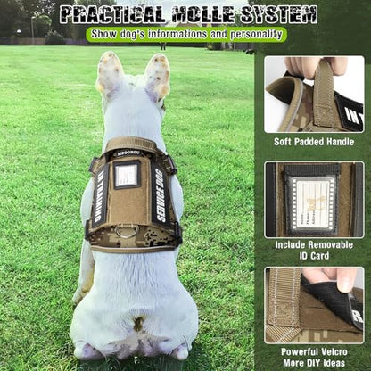 Tactical Dog Harness and Leash Set Small Sized Dog,Heavy Duty No Pull Service Dog Vest and 10 Patches with Dog Seat Belt,Reflective Adjustable Pet Harness for Training Walking Hiking Camo S - color: Desert Camo, size: Small