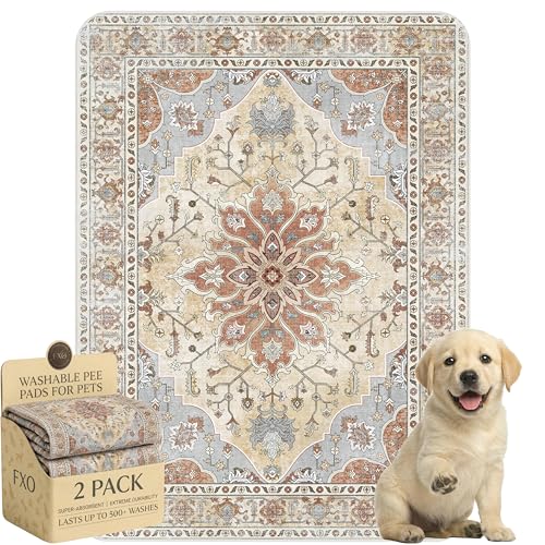 Washable Pee Pads for Dogs,Great Urine Absorbent Reusable Puppy Training Pads,Waterproof,Leak-Proof & Non-Slip Potty Pads for Whelping,Crate,Playpen,Bed.(Orange Amber Floral,18"x24") - color: Orange Amber Floral, size: 18"x24" (Pack of 2)