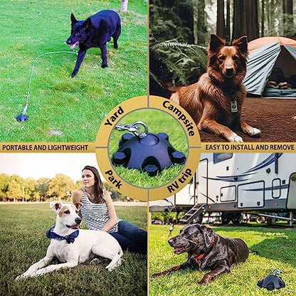 PAWSTATION 360 Degree Swivel Dog Tie Out Stake and Cable Small to Large Dogs Up to 150lbs - 20 ft Dog Yard Leash and Stake 5 Strong Tether Holds 1000lbs of Pull Force Yard Camping Outdoor Black PK-20