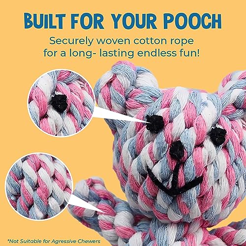 SunGrow Teddy Bear Puppy Teething Toy, Durable Tug and Chew Play for Small & Medium Dogs, Knotted Rope Cotton Design for Teething Comfort, Interactive Training, Active Pet, & Oral Cleaning