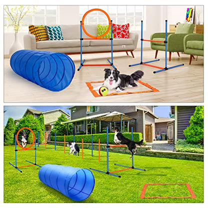 Dog Agility Training Equipment, 60-piece Dog Obstacle Course Training Starter Kit Pet Outdoor Game with Tunnel, Agility Hurdle, Weave Poles, Jump Ring, Pause Box, Toy Balls and Storage Bag - size: 5 PCS SET with Tunnel
