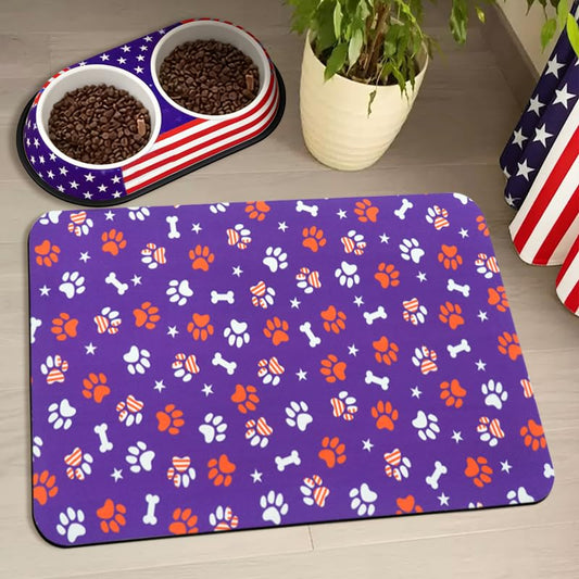 4th of July Dog Food Mats for Floors Waterproof, Cat Water Bowl Mats Pet Feeding Absorbent Placemats 12 * 20 inch - color: Dark Blue, size: 20"L x 12"W