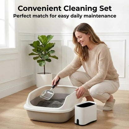 5-in-1 Heavy-Duty Full Metal Cat Litter Scoop with Holder, Cats Litter Scooper Includes Litter Bags, Handy Small Broom&Dustpan Set, Quick Sift, Easy to Clean | Cats Litter Scooper Includes Litter Bags, Handy Small Broom&Dustpan Set