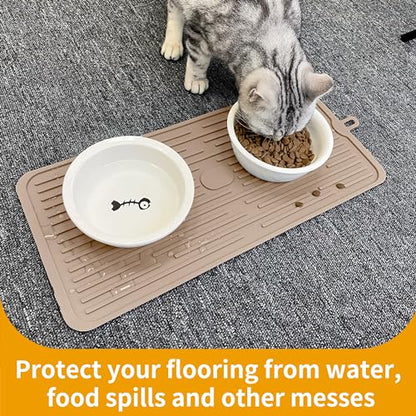 Ptlom Pet Placemat for Dog and Cat, Anti-Slip Waterproof Dogs Feeding Mat Prevent Food and Water Overflow, Bowl Mats Suitable for Medium and Small Pets, Taupe, Silicone - color: Taupe
