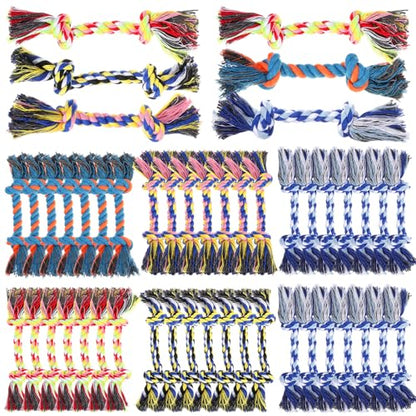 100 Pieces Knot Rope Dog Toys Multi-Color Puppy Chew Toy for Small Medium Dogs, Dental Teething Chew Toy with 2 Knots, Interactive Tug Toys for Aggressive Chewers, Stress Relief Pet Supplies