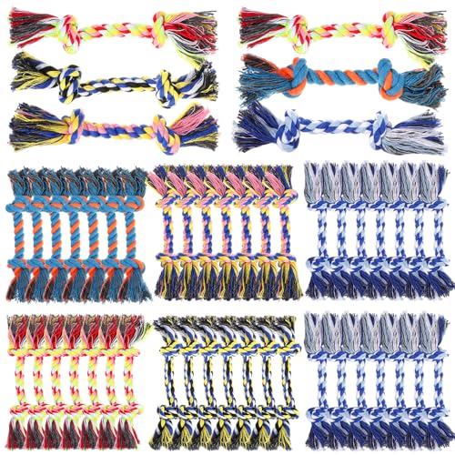 100 Pieces Knot Rope Dog Toys Multi-Color Puppy Chew Toy for Small Medium Dogs, Dental Teething Chew Toy with 2 Knots, Interactive Tug Toys for Aggressive Chewers, Stress Relief Pet Supplies