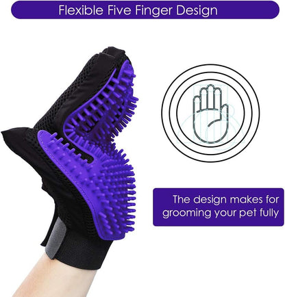 DELOMO Pet Hair Remover Glove - Gentle Pet Grooming Glove Brush - Deshedding Glove - Massage Mitt with Enhanced Five Finger Design - Perfect for Dogs & Cats with Long & Short Fur - 1 Pack, Purple - color: Purple
