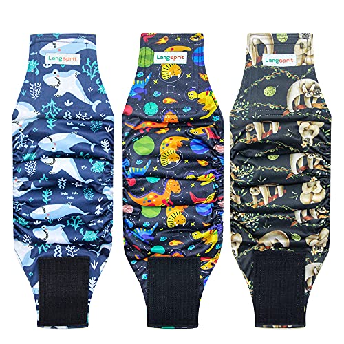 Langsprit Male Belly Bands for Dogs (Pack of 3) - Dog Diapers Male - High Absorbing Dog Wraps Washable - Reusable Small Doggy Doggie Puppy Dog Diapers (Sloth,Whale,Dinosaur, Small) - color: Sloth,Whale,Dinosaur, size: Small