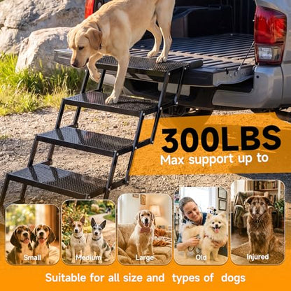 Foldable Dog Steps for Car - Non-Slip Pet Stairs for Large Dogs, Portable Dog Ramps for SUV andTruck, Supports Up to 300 Lbs, 5 Steps