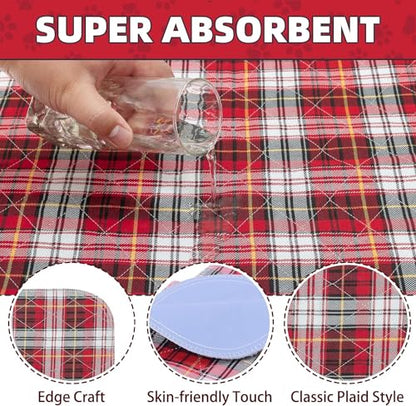 KOOLTAIL Reusable Puppy Pads, 2 Pack Washable Pee Pads for Dogs-Waterproof Non-Slip Plaid Puppy Training Pads, Absorbent Whelping Pads for Potty, Crate, Playpen, Bed, Sofa, Dog Large Mat, 36"x 48" - size: 36*48in 2 Pack