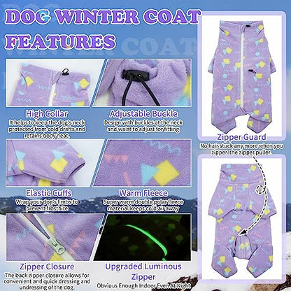 ROZKITCH Dog Jacket with Sleeves, Pet Windproof Warm Cold Weather Jacket Vest with Luminous Zipper, Jumpsuit Apparel Outfit Clothes for Small Medium Large Dog Geometry XS - color: Purple-geometry, size: XS
