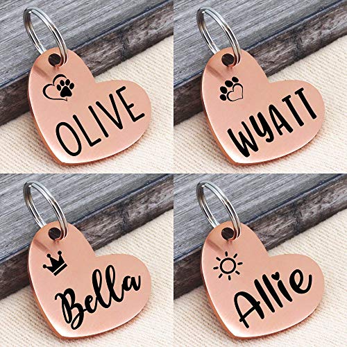 Ultra Joys Custom Personalized Pet ID Tag - Brushed Stainless Steel Heart in Rose Gold, Large - size: Large