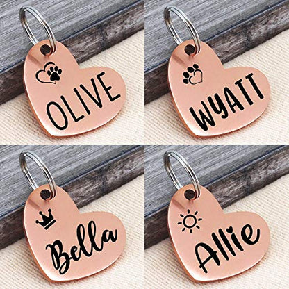Ultra Joys Custom Personalized Pet ID Tag - Brushed Stainless Steel Heart in Rose Gold, Large - size: Large