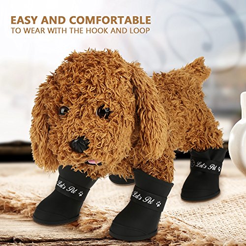 FILFEEL Pet Rain Shoes, Silicone Dog Cute Boots Anti-Slip Protective (M Black Color)