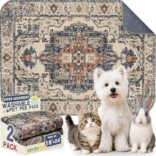 Washable Pee Pads for Dogs, Reusable Puppy Potty Training Pads, Ultra-Absorbent Thick Waterproof Leak-Proof Non-Slip Pads & Mat for Crate, Playpen, Floor, Whelping & Housebreaking , 2 Pack 18"x24" - color: Beige/Blue/Multi, size: 18" ×24"(pack of 2)
