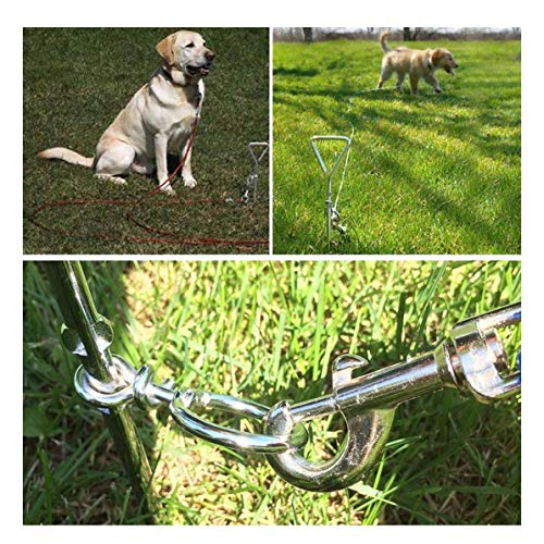 Katzco Chrome Dog Corkscrew Stake with Leash Lead - 25 Foot Cable with 80 lb Pull Strength - Heavy-Duty Outdoor Tie-Out for Large, Medium, and Small Energetic Dogs - Backyard Summer Dog Run - Red - size: Chrome Dog Tie-Out Stake with 25ft Cable (1-Pack)