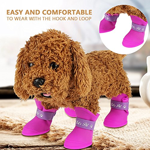 FILFEEL Pet Rain Shoes, Silicone Dog Cute Boots Anti-Slip Protective (L Color)