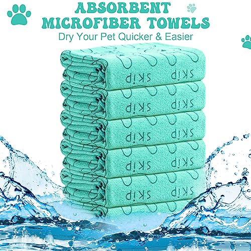 Peryiter 8 Pcs Dog Drying Towels Bulk 55'' x 28'' Pet Grooming Absorbent Microfiber Dog Bath Towels Quick Drying Puppy Bathing Towel for Small Medium Large Cats Pets Bathing Grooming(Cyan) - color: Cyan