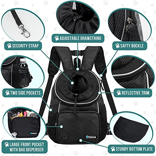 PetAmi Dog Front Carrier Backpack, Adjustable Dog Pet Cat Chest Carrier Backpack, Ventilated Dog Carrier for Hiking Camping Travel, Small Medium Dog Puppy Large Cat Carrying Bag, Max 15 lbs, Black - color: Black, size: Large (15.5x9x18)