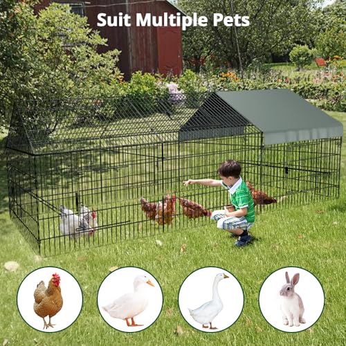 PawGiant Chicken Coop, Chicken Run Pen for Yard with Cover Outdoor Metal Portable Chicken Tractor Cage Enclosure Crate Outside for Small Animals Duck Rabbit Hen 130"×40"×40" - size: 130.0"L x 40.0"W x 40.0"H