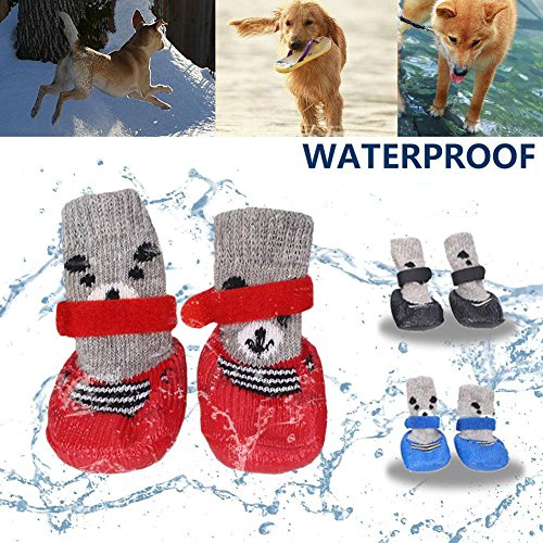 Dog Boots Shoes Socks with Adjustable Waterproof Breathable and Anti-Slip Sole All Weather Protect Paws (L, Blue(New)) - color: Blue(New), size: Large (Pack of 4)