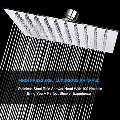 NearMoon Shower Head with Hose, High Pressure Stainless Steel Rain Shower and 3 Settings Handheld Spray Combo with Push Button Flow Control (8 Inch, Chrome Finish) - color: Chrome Finish, size: 8 Inch