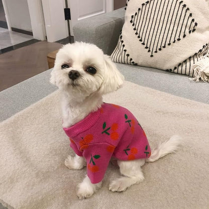 Dog Sweater for Small Dogs Pink Cherry Knitted Pullover,Puppy Sweatshirts Chihuahua Sweaters Warm Soft Pet Yorkie Winter Clothes for Kitten Cats and Dogs (Large) - size: Large(11-15lbs)