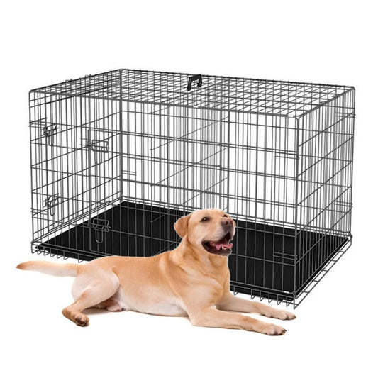 24-Inch Folding Metal Dog Crate for Small Breeds – Double Door, Removable Tray, and Carry Handle – Ideal for Indoor - Black
