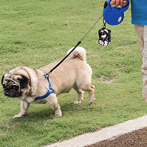 Petmolico Dog Poop Bag Holder Leash Attachment, Waste Bag Dispenser Zippered Pouch, Fits Any Leash, Includes Free Roll of Bags, 2 Packs - Pink Rose - color: Black with Pink Rose