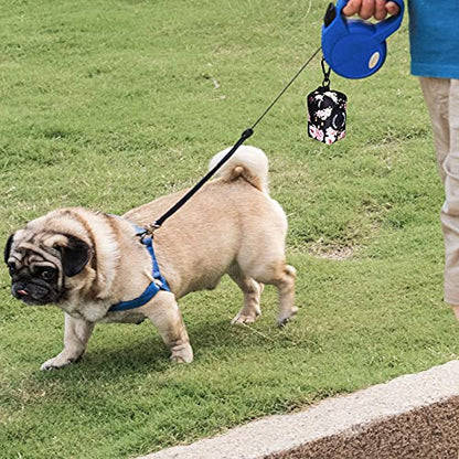 Petmolico Dog Poop Bag Holder Leash Attachment, Waste Bag Dispenser Zippered Pouch, Fits Any Leash, Includes Free Roll of Bags, 2 Packs - Pink Rose - color: Black with Pink Rose