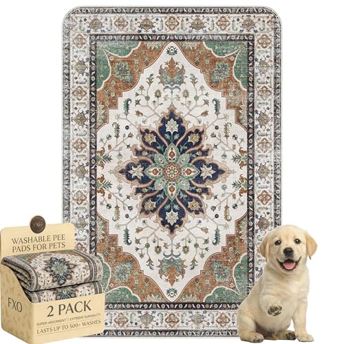 Washable Pee Pads for Dogs,Great Urine Absorbent Reusable Puppy Training Pads,Waterproof,Leak-Proof & Non-Slip Potty Pads for Whelping,Crate,Playpen,Bed.(Dark Teal Floral,24"x36") - color: Dark Teal Floral, size: 24"x36" (Pack of 2)