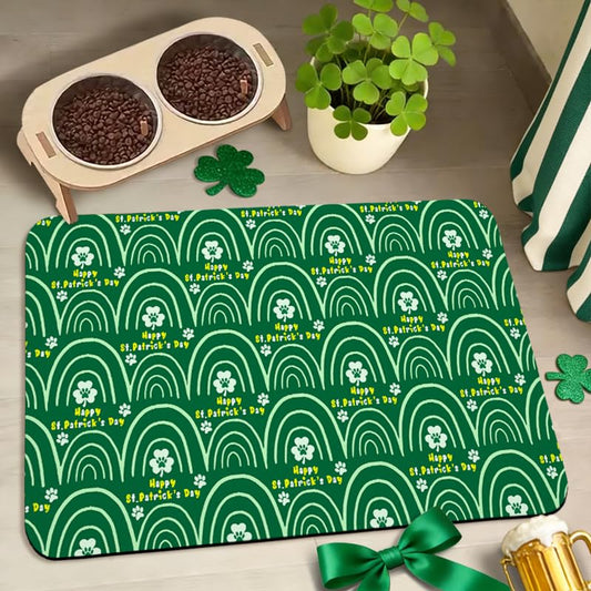 St Patrick's Day Dog Food Mats for Floors Waterproof, Cat Water Bowl Mats Pet Feeding Absorbent Placemats 12 * 20 inch - color: 02Green, size: 20"L x 12"W
