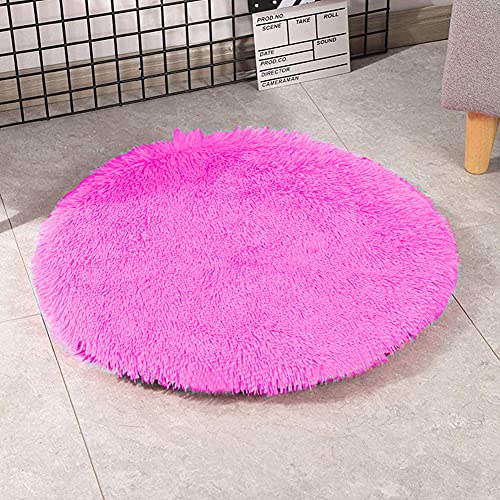 39 Inch Plush Dog Bed Mat Warm Fluffy Round Puppy Crate Pad with Anti-Slip Waterproof Bottom Soft Comfy Pet Kennel Mat for Small and Medium Dogs Sleeping(Rose Red) - color: Rose Red, size: 39 Inch