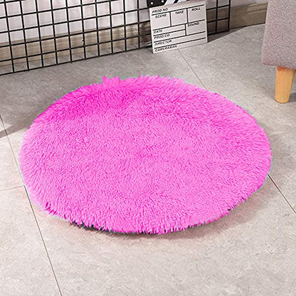 39 Inch Plush Dog Bed Mat Warm Fluffy Round Puppy Crate Pad with Anti-Slip Waterproof Bottom Soft Comfy Pet Kennel Mat for Small and Medium Dogs Sleeping(Rose Red) - color: Rose Red, size: 39 Inch