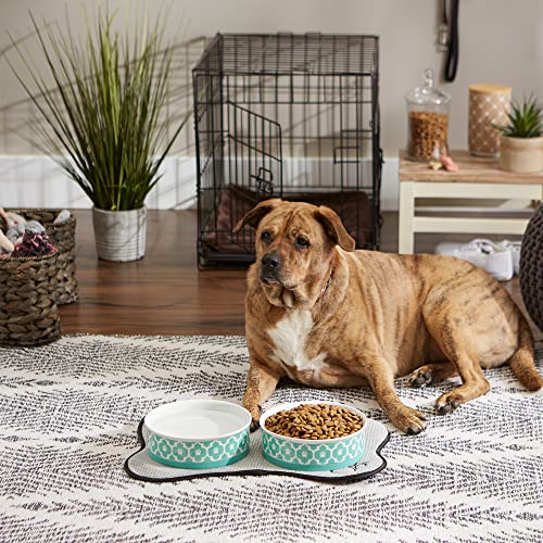Bone Dry Paw Print Ceramic Pet Bowl, Lattice Collection, Large Set, 7.5x2.4", Aqua, 2 Count - color: Aqua, size: Large Set, 7.5x2.4"