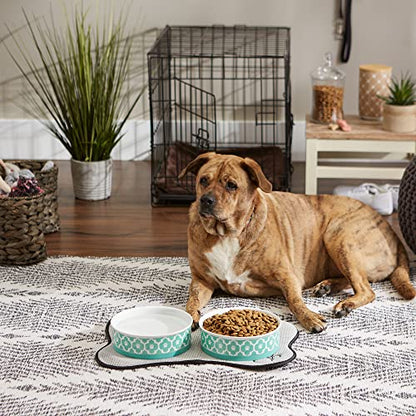 Bone Dry Paw Print Ceramic Pet Bowl, Lattice Collection, Large Set, 7.5x2.4", Aqua, 2 Count - color: Aqua, size: Large Set, 7.5x2.4"
