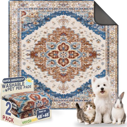 Washable Pee Pads for Dogs, Reusable Puppy Potty Training Pads, Ultra-Absorbent Thick Waterproof Leak-Proof Non-Slip Pads & Mat for Crate, Playpen, Floor, Whelping & Housebreaking , 2 Pack 48"x48" - color: Brick/Blue, size: 48" ×48"(pack of 2)