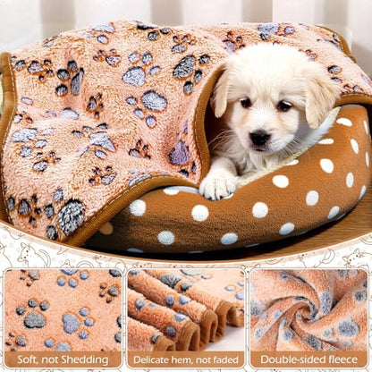 Tegeme 12 Pcs Pet Blankets 30 x 20 Inch Soft Fluffy Fleece Dog Cat Warm Paw Print Pattern Blankets Flannel Throw for Pets Dog Puppy Cat(Pink,Beige,Camel) - color: Pink, size: 30 x 20 Inch