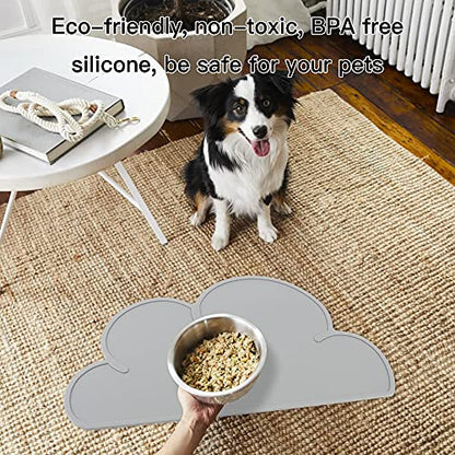 DesignSter Pet Food Mats–Dog Cat Feeding Mat Top Grade Cloud Silicone Pad Anti-Slip Waterproof Anti-Slip Bowl Placemat (Gray)