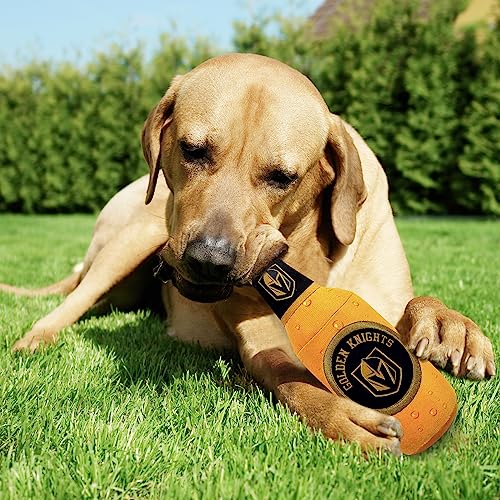 Pets First NHL Las Vegas Golden Knights Beer Bottle Plush Dog & Cat Toy- Cutest Stadium SODA Bottle Snack Plush Toy for Dogs & Cats with Inner Squeaker & Beautiful Hockey Team/Logo - color: Las Vegas Golden Knights, style: NHL Beer Bottle Toy
